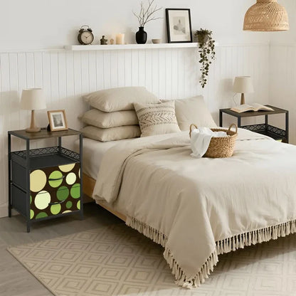Polka Dot Midcentury Retro Nightstand with Built-In Charging Station - retro bedside table