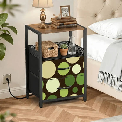 Polka Dot Midcentury Retro Nightstand with Built-In Charging Station - retro bedside table