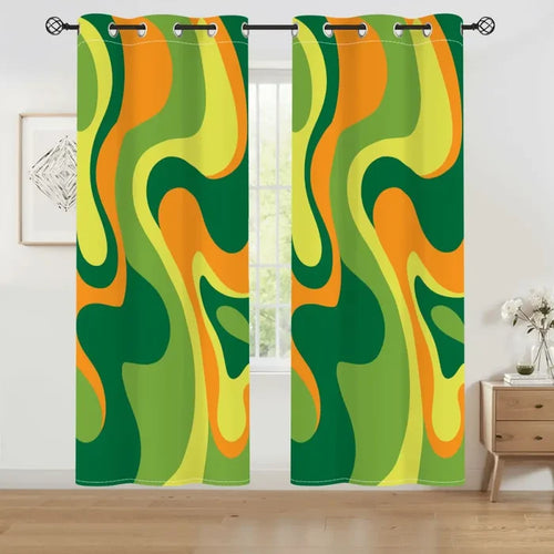 Psychedelic 70s Midcentury Blackout Curtains: Vibrant Retro Multi Sizes Drapes - 50’’x84’’x2pcs - retro curtains