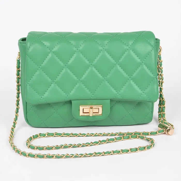 QUILTED FAUX LEATHER FLAP BAG