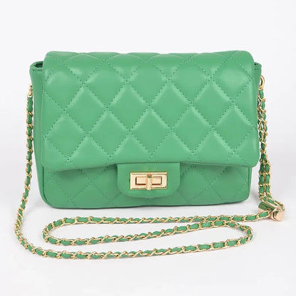 QUILTED FAUX LEATHER FLAP BAG