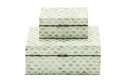 REAM MOTHER OF PEARL HANDMADE BOX WITH HINGED LID