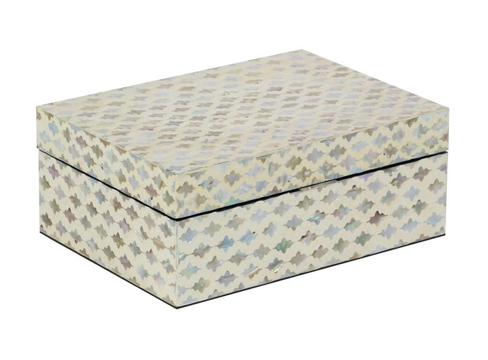 REAM MOTHER OF PEARL HANDMADE BOX WITH HINGED LID