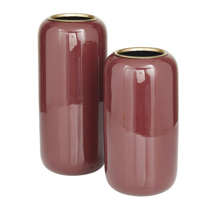 RED METAL VASE,