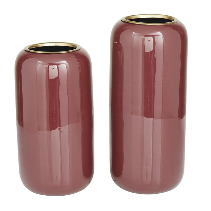 RED METAL VASE,