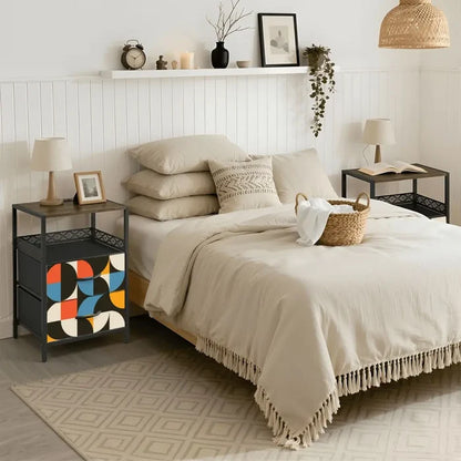 Retro 60s Bedside Table - Cabinet with Charging Station & Drawers - retro bedside table