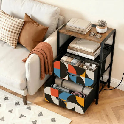 Retro 60s Bedside Table - Cabinet with Charging Station & Drawers - retro bedside table