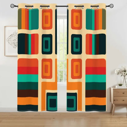 Retro 60s Blackout Curtains: Mid-Century Modern Thermal Panels - 50’’x84’’x2pcs - retro curtains