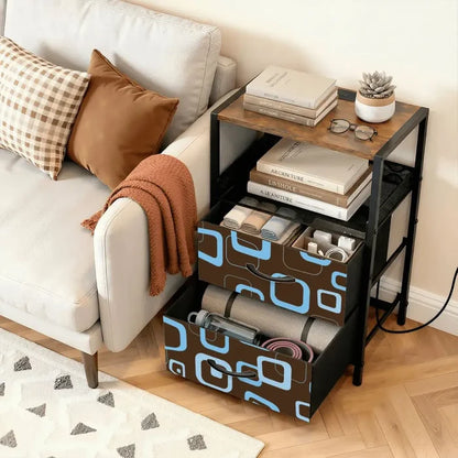 Retro 60s Midcentury Modern Bedside Table with Power Strip & 2 Drawers - retro bedside table