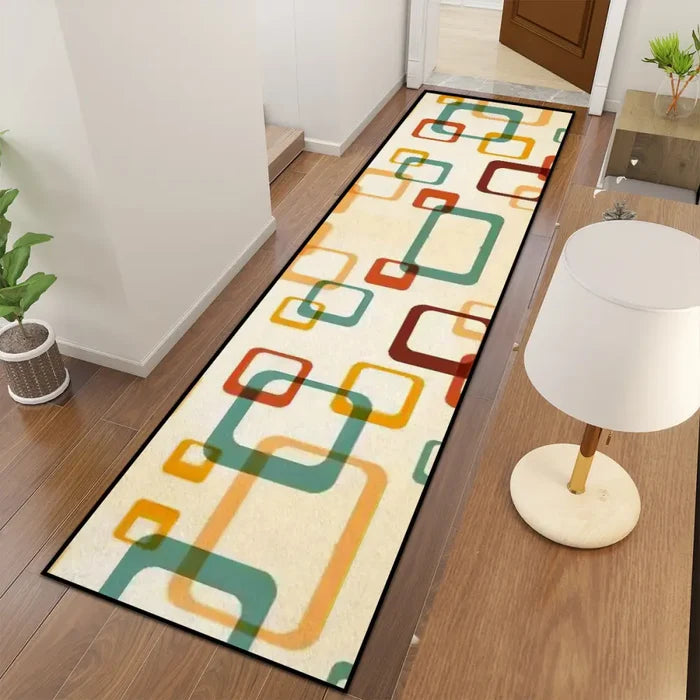 Retro 60s Runner Rug – Midcentury Modern Multi Sizes Non-Slip Polyester - retro runner