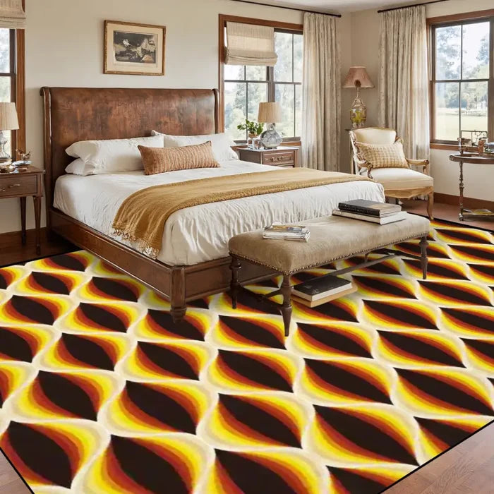Retro 70s Area Rug 12x9 ft – Midcentury Plush Honeycomb Carpet - retro rug