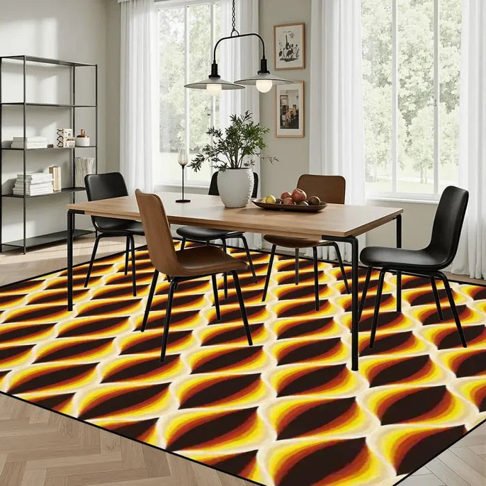 Retro 70s Area Rug 12x9 ft – Midcentury Plush Honeycomb Carpet - retro rug