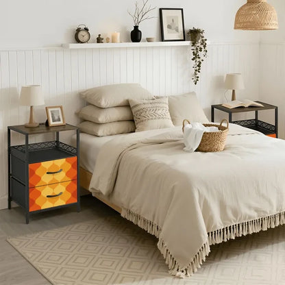 Retro 70s Bedside Table - Side Table with Power Strip & Storage Drawers - retro bedside table