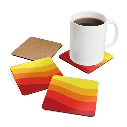 Retro 70s Corkwood Coaster Set | Midcentury Home Decor Orange Red - retro coaster