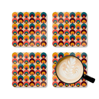 Retro 70s Corkwood Coaster Set | Peacock Eye Midcentury Home Decor - retro coaster