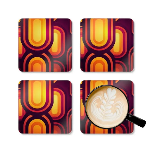Retro 70s Midcentury Corkwood Coaster Set Eco Cork Drinkware Gift - retro table linen