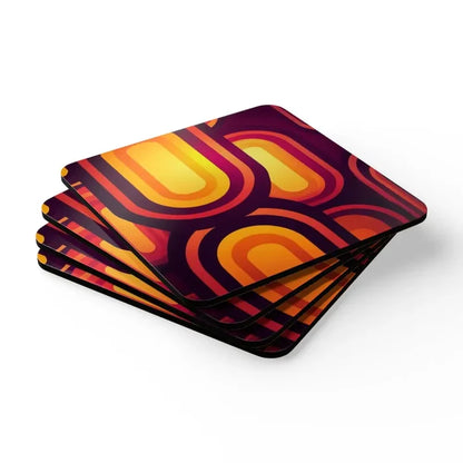 Retro 70s Midcentury Corkwood Coaster Set Eco Cork Drinkware Gift - retro table linen