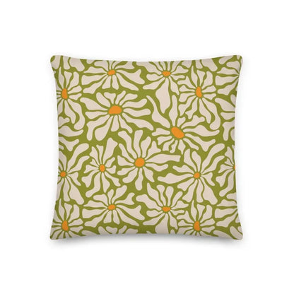 RETRO 70s Midcentury Green White Orange DAISY Premium PILLOW Hippie Boho Floral - retro pillow