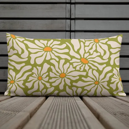 RETRO 70s Midcentury Green White Orange DAISY Premium PILLOW Hippie Boho Floral - retro pillow