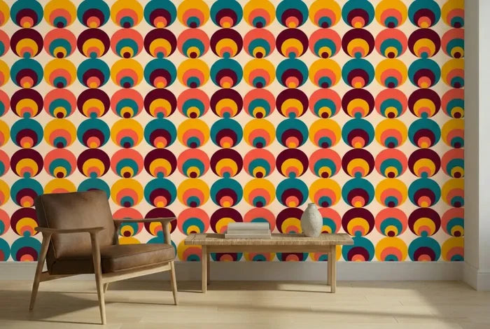 Retro 70s Peacock Eye Removable Stick and Peel Midcentury Wallpaper - 144’’x100’’ - retro wallpaper