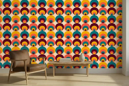 Retro 70s Peacock Eye Removable Stick and Peel Midcentury Wallpaper - 144’’x100’’ - retro wallpaper