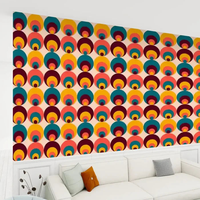 Retro 70s Peacock Eye Removable Stick and Peel Midcentury Wallpaper - 144’’x100’’ - retro wallpaper