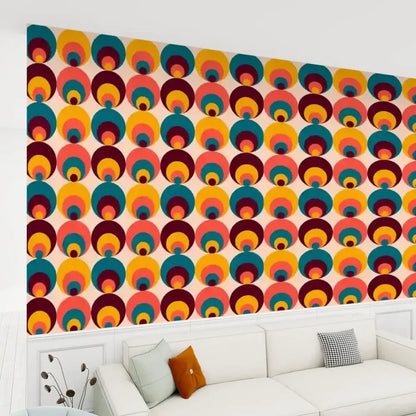 Retro 70s Peacock Eye Removable Stick and Peel Midcentury Wallpaper - 144’’x100’’ - retro wallpaper