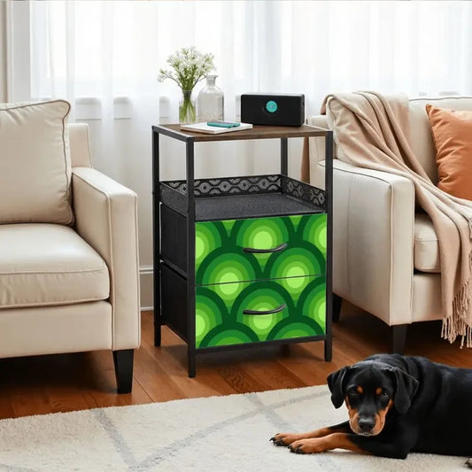 Retro 70s Peacock Eyes Bedside Table with Power Strip & 2 Drawers - retro bedside table