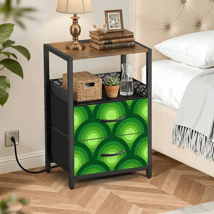 Retro 70s Peacock Eyes Bedside Table with Power Strip & 2 Drawers - retro bedside table