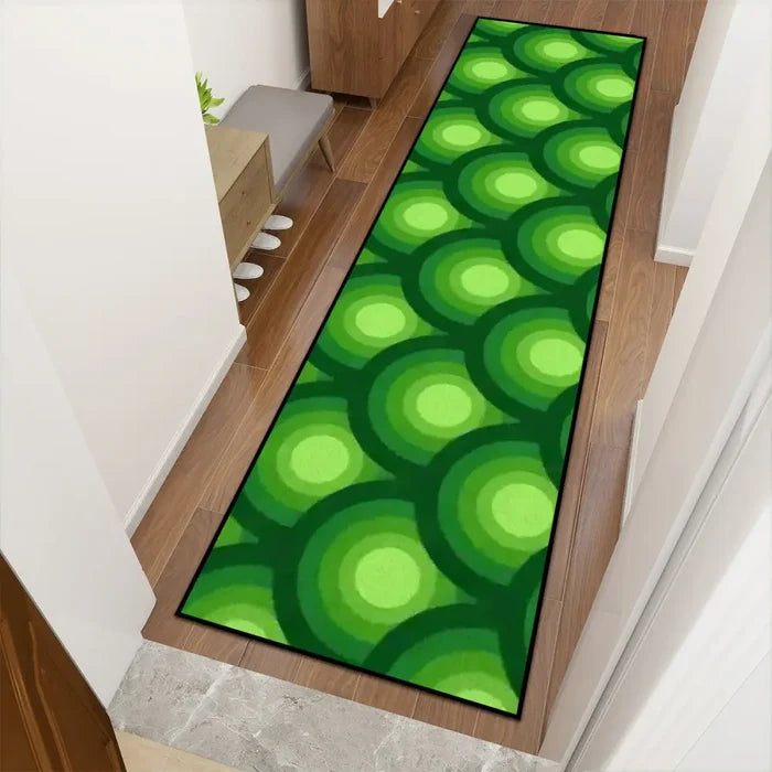 Retro 70s Runner Rug – Midcentury Green Peacock Eye | Multiple Sizes - retro ads