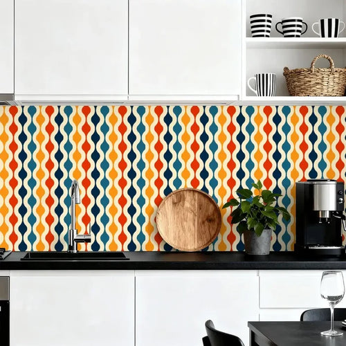 Retro 70s Self-Adhesive Wall Panel Kit: Waterproof Kitchen Bathroom Tiles - retro wallpaper