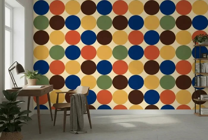 Retro 70s Stick and Peel Wallpaper: Mid-Century Modern Removable Mural - 144’’x100’’ - retro wallpaper
