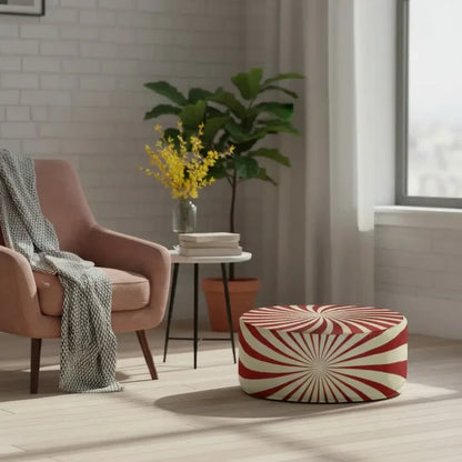 Retro 70s Sunburst Inflatable Ottoman – Midcentury Modern Portable Footstool - pouf