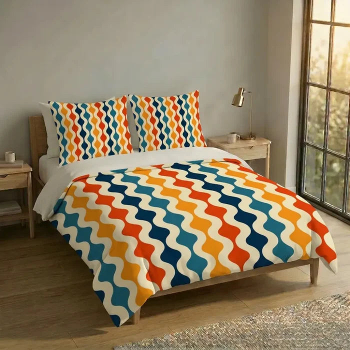 Retro 70s Twin Duvet Cover Set: Midcentury Modern Bedding (55’’x79’’ / 140x200 cm) - One Size - Bedding - retro