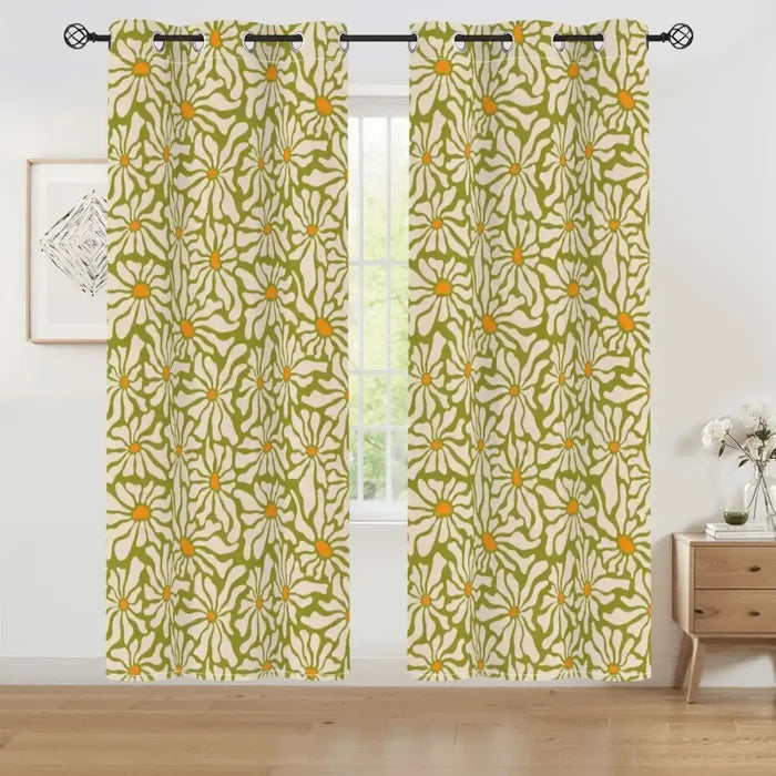 Retro Daisy Blackout Curtains: 70s Midcentury Modern Multi Sizes Drapes - 50’’x84’’x2pcs - retro curtains