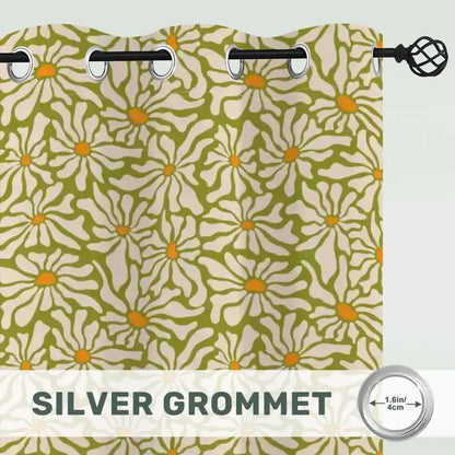 Retro Daisy Blackout Curtains: 70s Midcentury Modern Multi Sizes Drapes - retro curtains