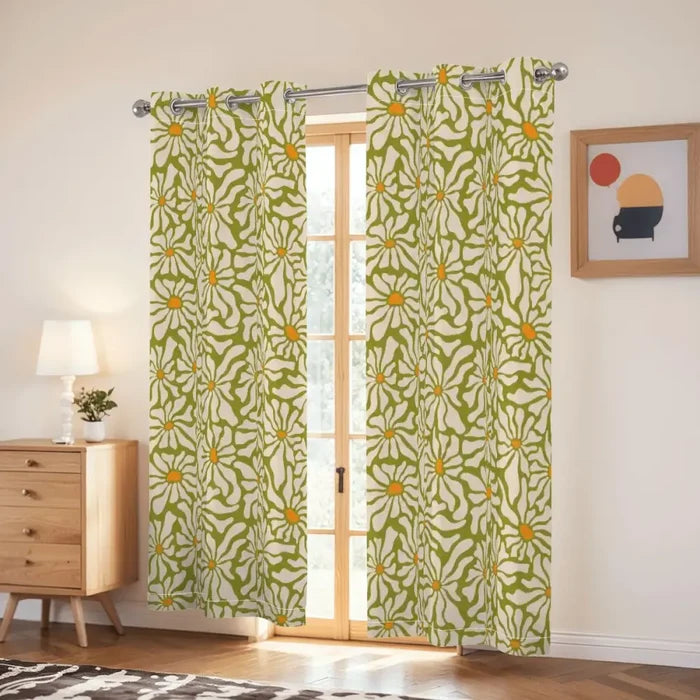 Retro Daisy Blackout Curtains: 70s Midcentury Modern Multi Sizes Drapes - retro curtains
