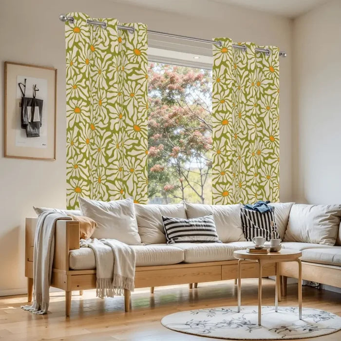 Retro Daisy Blackout Curtains: 70s Midcentury Modern Multi Sizes Drapes - retro curtains