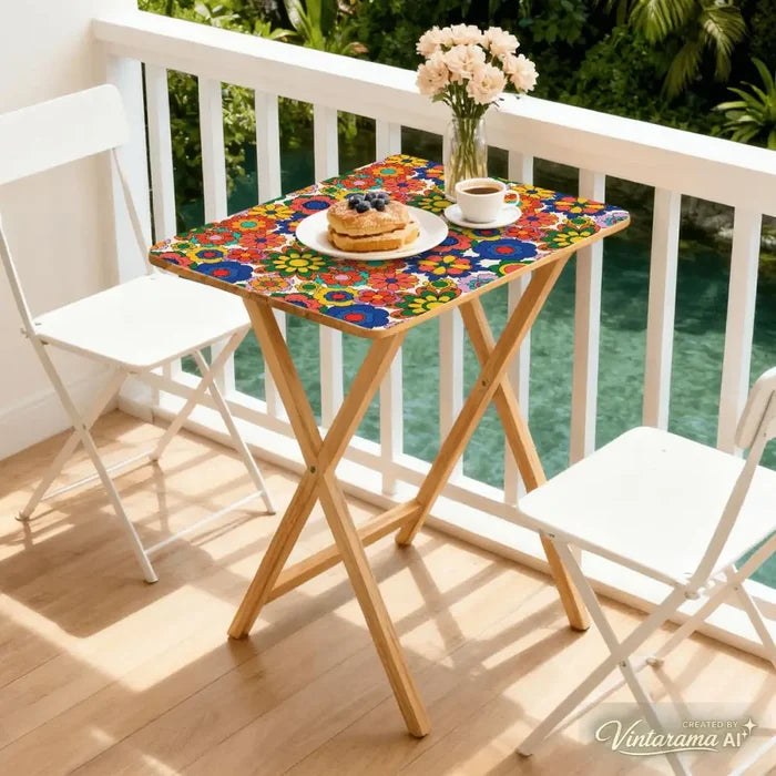 Retro Floral Millefiori TV Tray Tables Set with Rack – Foldable Wooden Snack Tables - 4 Pack - retro tv tray
