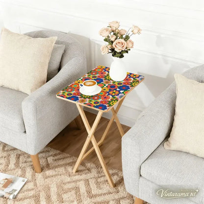 Retro Floral Millefiori TV Tray Tables Set with Rack – Foldable Wooden Snack Tables - 4 Pack - retro tv tray