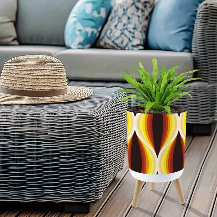Retro Flower Pot - 70s Midcentury Scandi Style Plant Pot with Wooden Legs - retro plant pot