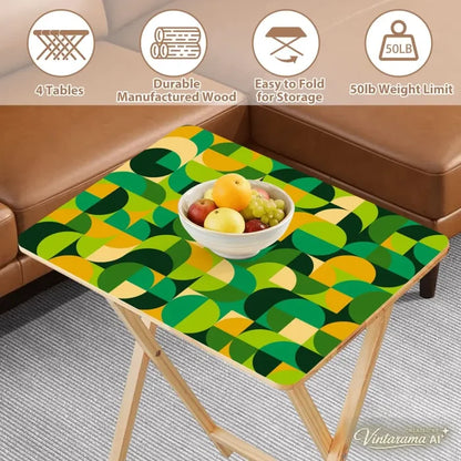 Retro Green Wooden Folding TV Side Tables with Storage Stand – Set of 4 - 4 Pack - retro tv tray