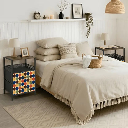 Retro Midcentury Bedside Table Cabinet with Power Strip & 2 Drawers - retro bedside table