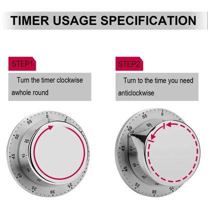 Retro Midcentury Magnetic Kitchen Timer – Mechanical Stainless Steel - retro timer