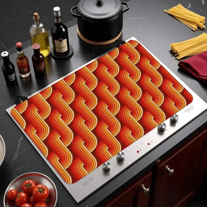 Retro Midcentury Stove Cover – 70s Vibrant Kitchen Protector Mat - retro kitchen