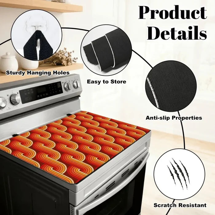 Retro Midcentury Stove Cover – 70s Vibrant Kitchen Protector Mat - retro kitchen