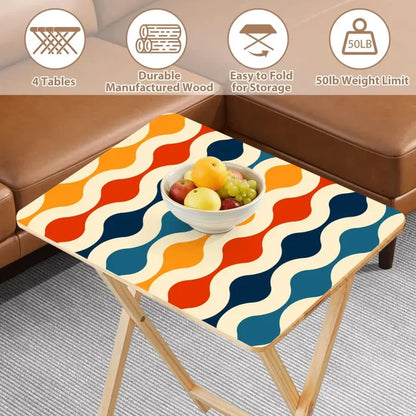 Retro Midcentury TV Dinner Tables – 4 Folding Trays with Rack - 4 Pack - retro tv tray