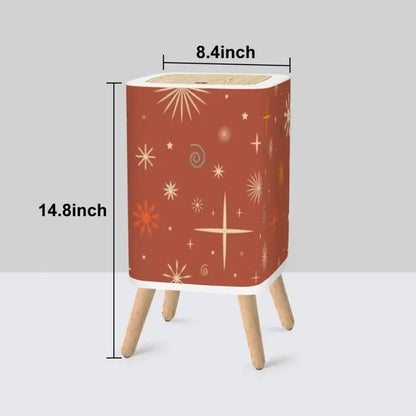 Retro Nordic Square Trash Can with Lid Christmas Stars Celestial Brick Red - One Size - retro tash cans