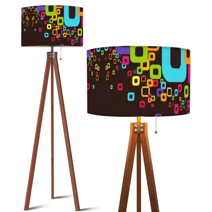 Retro Nordic Tripod Floor Lamp: 1960s Pattern Linen Shade Smart LED Remote - US Plug - retro floor lamps