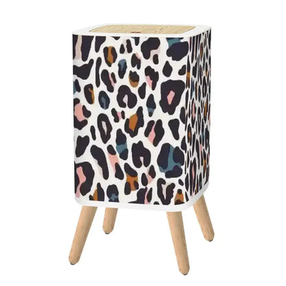Retro Square Small Trash Can with Lid Colorful Leopard Pattern - One Size - retro tash cans